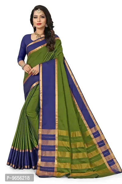 Stylish Cotton Silk Blue Self Pattern Saree with Blouse piece-thumb0