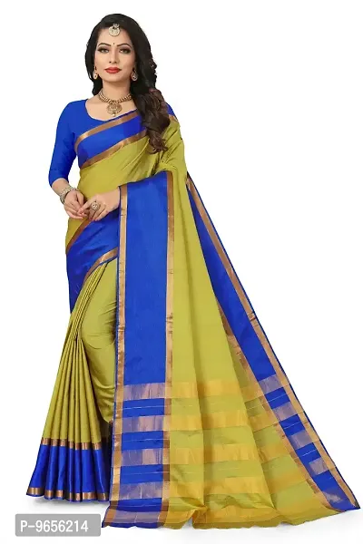 Stylish Cotton Silk Blue Self Pattern Saree with Blouse piece-thumb0