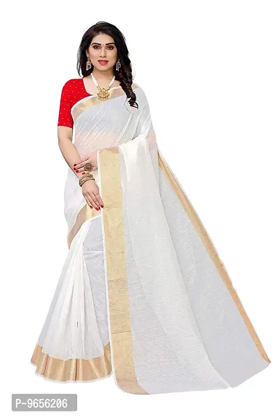 Stylish Cotton Silk White Self Pattern Saree with Blouse piece-thumb0