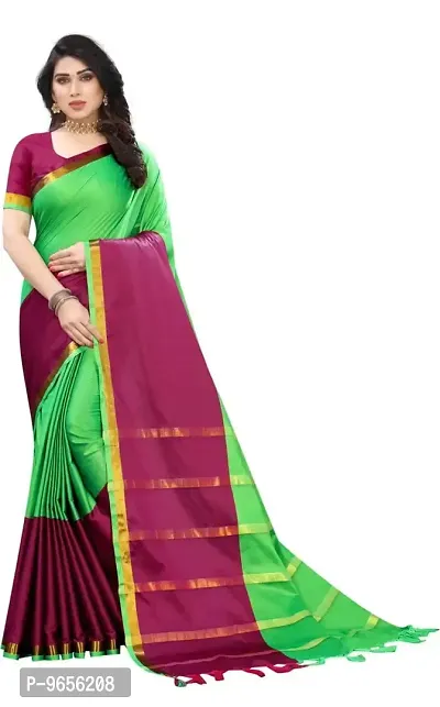 Stylish Cotton Silk Green Self Pattern Saree with Blouse piece-thumb0