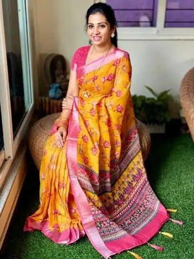 Trending Linen Blend Saree with Blouse piece 