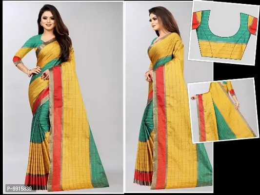 Beautiful Silk Cotton Zari Saree with Blouse piece-thumb0