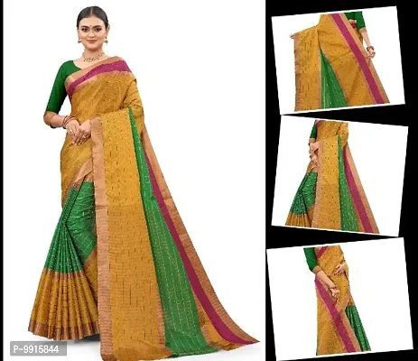 Beautiful Silk Cotton Zari Saree with Blouse piece-thumb0