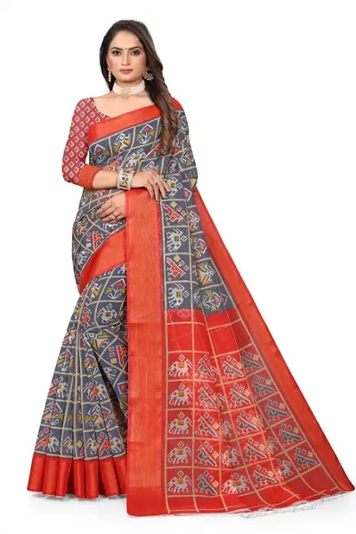 Cotton Blend Printed Sarees with Blouse piece