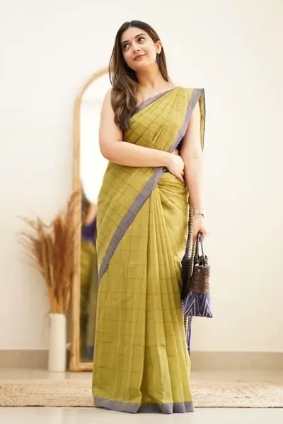 Trendy Linen Cotton Slub Sarees with Blouse Piece