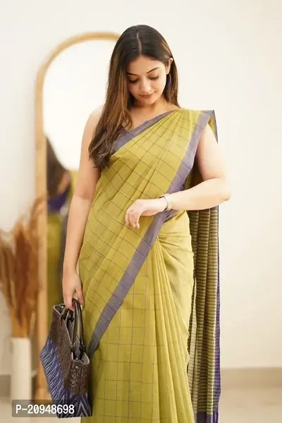 Classic Cotton Silk Checked Saree with Blouse piece for Women-thumb0