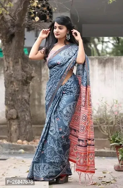Aagam Drishya Cotton Silk Saree with Blouse piece For Women