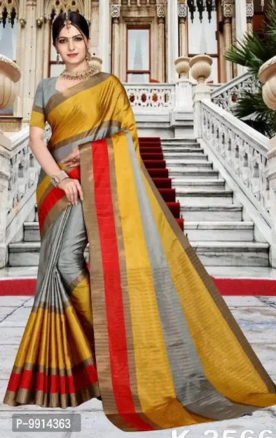 Beautiful Silk Cotton Zari Saree with Blouse piece-thumb0