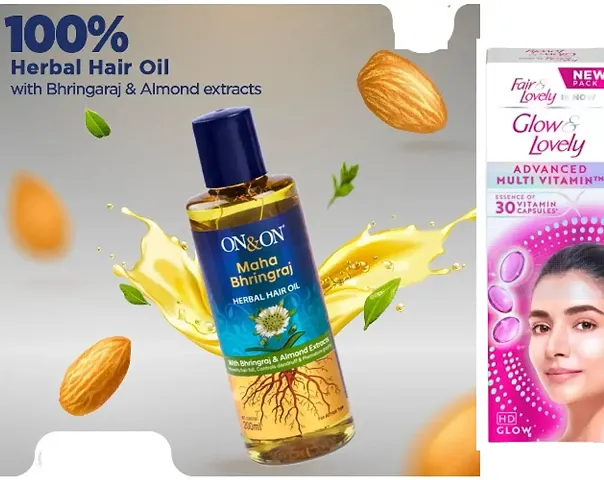 On On Maha Bhringraj Herbal Hair Oil And Glow And Lovely Fairness Cream Combo