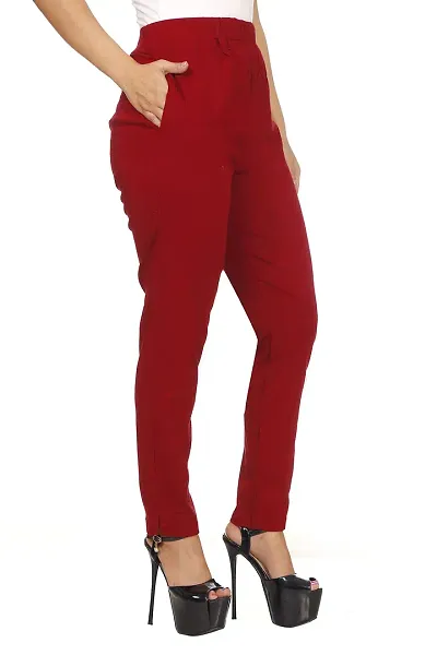 Fashionable Cotton Blend Solid Trouser Pant For Women