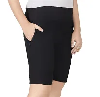 Black Colour Lycra Short Zip Pocket Women Shorts-thumb3