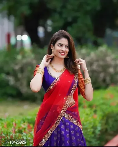 Stylish Multicoloured Banarasi Silk Un-stitched Lehenga Choli Set For Women-thumb4
