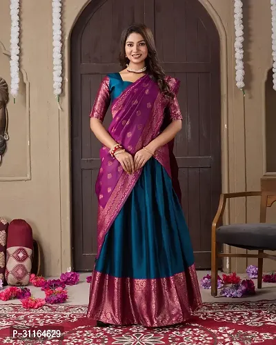 Stylish Blue Art Silk Woven Design Lehenga Choli Set For Women