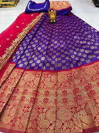 Stylish Multicoloured Banarasi Silk Un-stitched Lehenga Choli Set For Women-thumb1