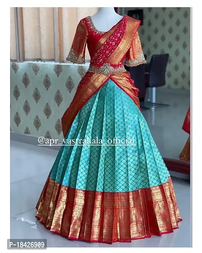 Stylish Multicoloured Banarasi Silk Un-stitched Lehenga Choli Set For Women-thumb0