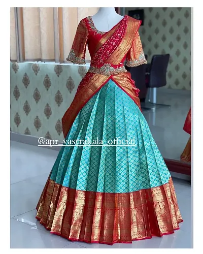 Kanjivaram Silk Traditional Zari Lehenga Choli With Unstitched Choli- Half Saree