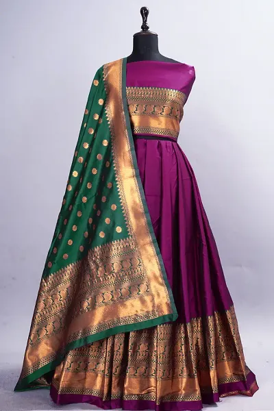 Stylish Banarasi Silk Un-stitched Lehenga Choli Set For Women