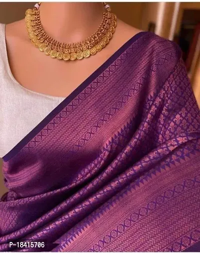 Stylish Litchi Silk Purple Solid Saree with Blouse piece-thumb0