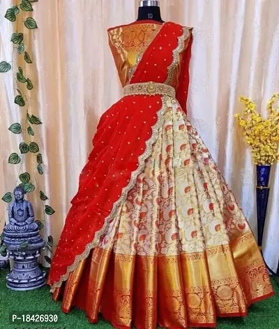 Stylish Multicoloured Banarasi Silk Un-stitched Lehenga Choli Set For Women-thumb0