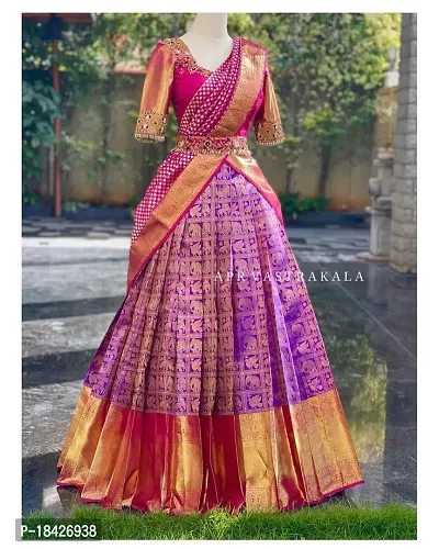 Stylish Multicoloured Banarasi Silk Un-stitched Lehenga Choli Set For Women-thumb0