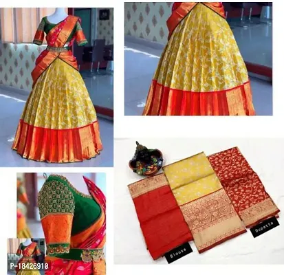 Stylish Multicoloured Banarasi Silk Un-stitched Lehenga Choli Set For Women-thumb3