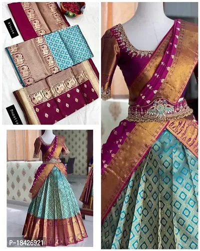 Stylish Multicoloured Banarasi Silk Un-stitched Lehenga Choli Set For Women-thumb4