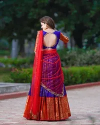 Stylish Multicoloured Banarasi Silk Un-stitched Lehenga Choli Set For Women-thumb1