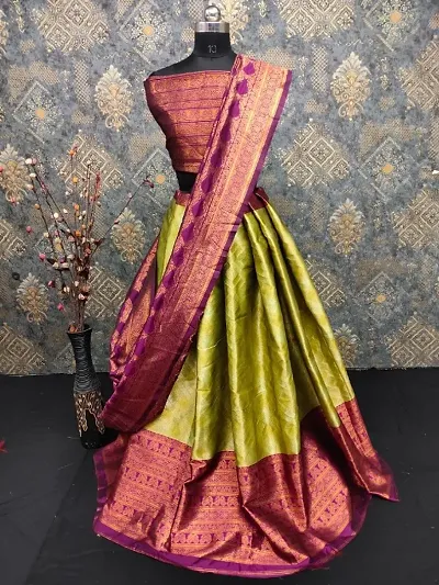 Beautiful Art Silk Semi Stitched Jacquard Lehenga For Women