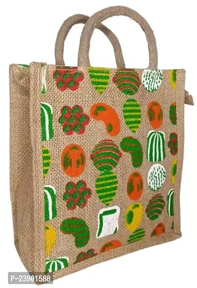 Stylish Beige Jute Printed Shopping Bags-thumb0