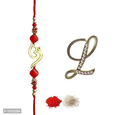 FURE Om Beads Rakhi (Golden)  L Initial Brooch for Brother