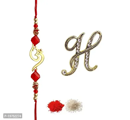 FURE Om Beads Rakhi (Golden)  H Initial Brooch for Brother