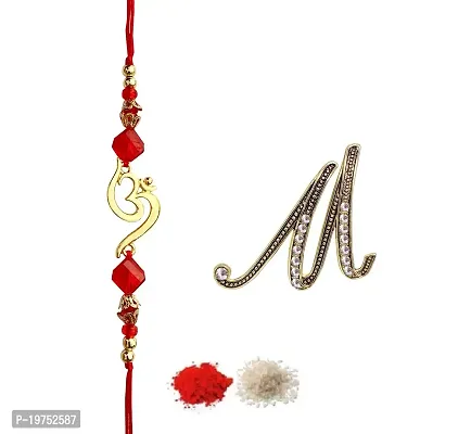 FURE Om Beads Rakhi (Golden)  M Initial Brooch for Brother