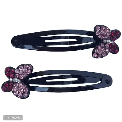 FURE Pink Small Butterfly Rhinestone Snap Hair Clip for Women-thumb0