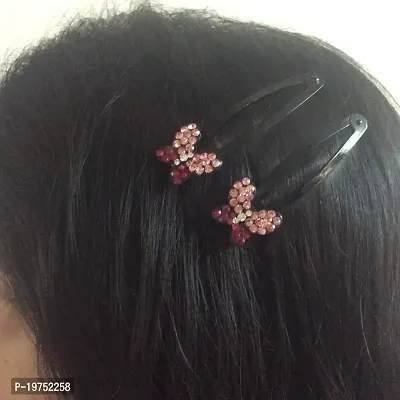 FURE Pink Small Butterfly Rhinestone Snap Hair Clip for Women-thumb2