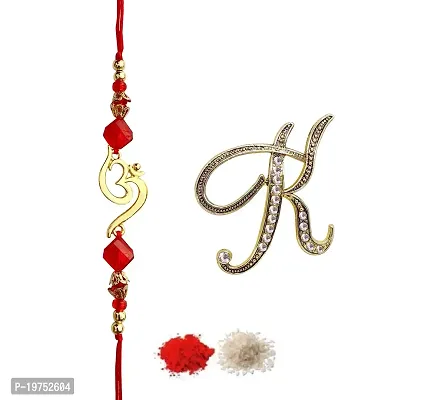 FURE Om Beads Rakhi (Golden)  K Initial Brooch for Brother
