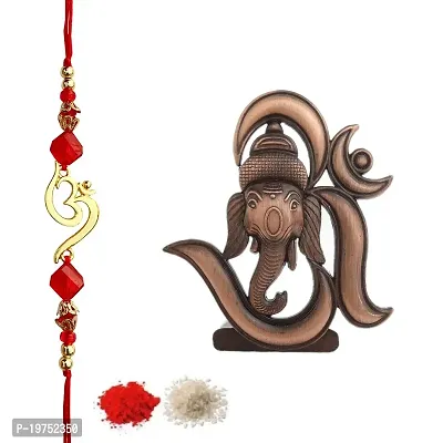 FURE Om Beads Rakhi (Golden)  Antique Copper Om Ganesha Idol for Brother-thumb0