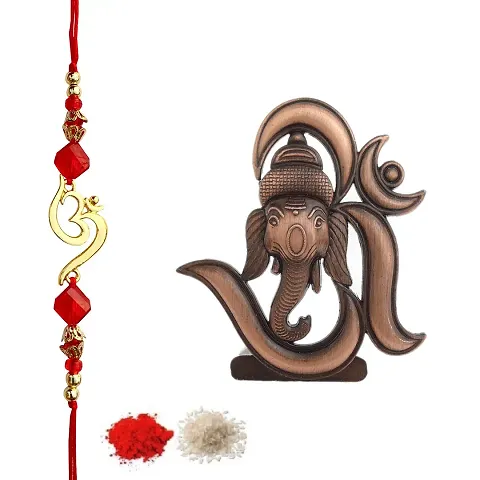 FURE Om Beads Rakhi (Golden) Om Ganesha Idol for Brother