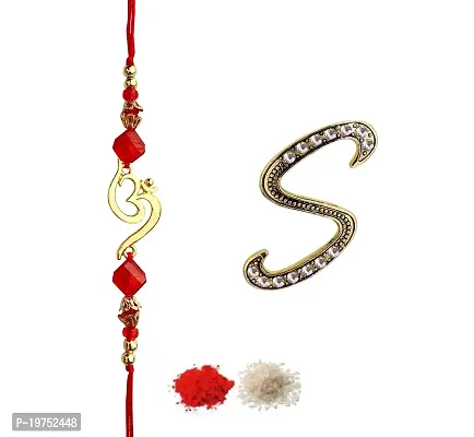 FURE Om Beads Rakhi (Golden)  S Initial Brooch for Brother