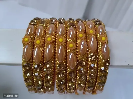 Elegant Golden Brass Cubic Zirconia Bangles/ Bracelets For Women Pack of 8-thumb0