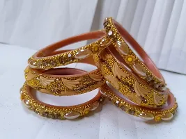 Elegant Golden Plastic Cubic Zirconia Bangles/ Bracelets For Women Pack of 6-thumb1