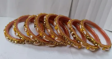 Elegant Golden Brass Cubic Zirconia Bangles/ Bracelets For Women Pack of 8-thumb1