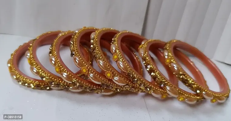 Elegant Golden Brass Cubic Zirconia Bangles/ Bracelets For Women Pack of 8-thumb2