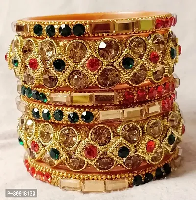 Elegant Multicoloured Brass Cubic Zirconia Bangles/ Bracelets For Women Pack of 6-thumb0