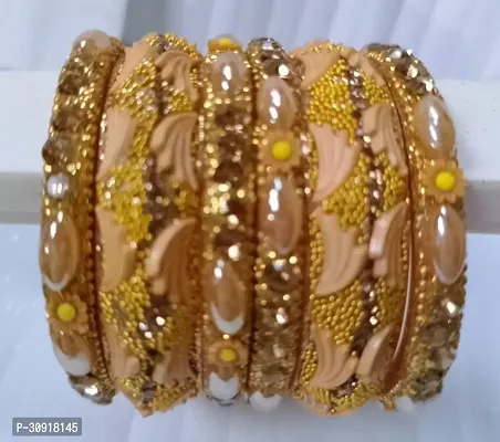 Elegant Golden Plastic Cubic Zirconia Bangles/ Bracelets For Women Pack of 6