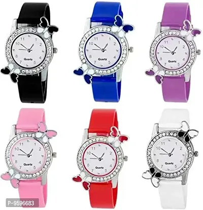 ZUPERIA Diamond Studded Butterfly Watches for Girls and Women (Set of 6)-thumb0