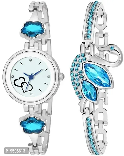 ZUPERIA Stylish & Sleek Blue Diamonds Studded Analogue Watch with Fancy Bracelet for Girls and Women (Swan)