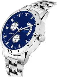 ZUPERIA Stainless Steel & Magnetic Chain Analog Watch Combo for Men & Women (Blue)-thumb1