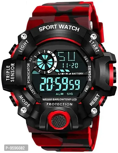 ZUPERIA Multicolored Army Strap Digital Watch for Boys (Red)