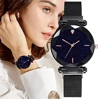 ZUPERIA Stainless Steel & Magnetic Chain Analog Watch Combo for Men & Women (Black)-thumb4