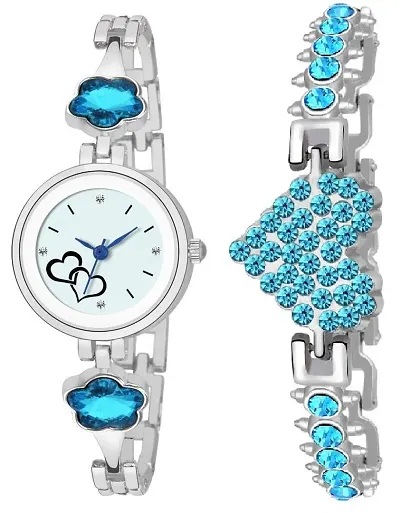ZUPERIA Stylish & Sleek Blue Diamonds Studded Analogue Watch with Fancy Bracelet for Girls and Women